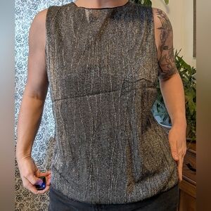 SHIMMERSTAVAGANZA Norton McNaughton - Black & Silver Sleeveless Top - 90s - XL